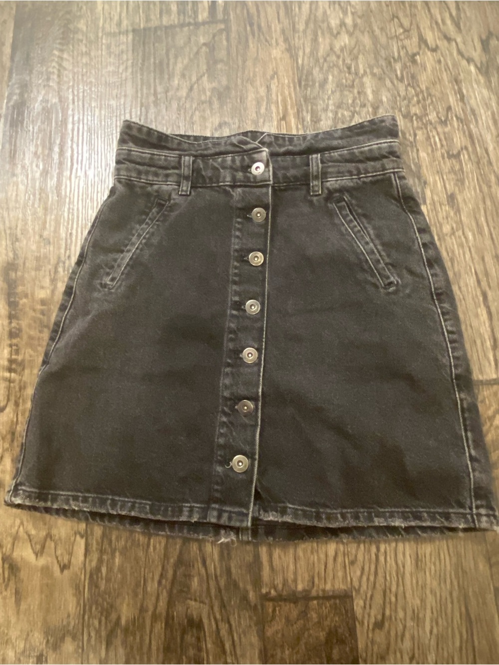 Pilcro and the Letterpress Washed Black Button-Front Mini Skirt